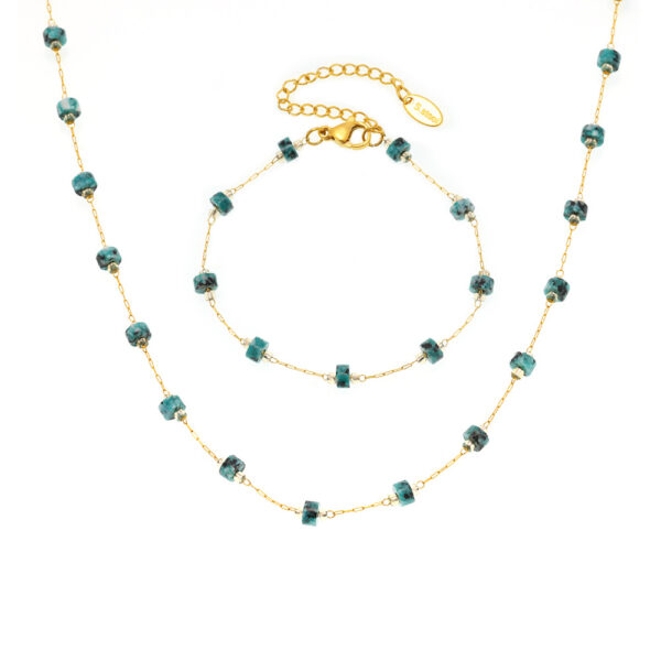 Handmade Blue-Green Natural Stone Necklace Bracelet
