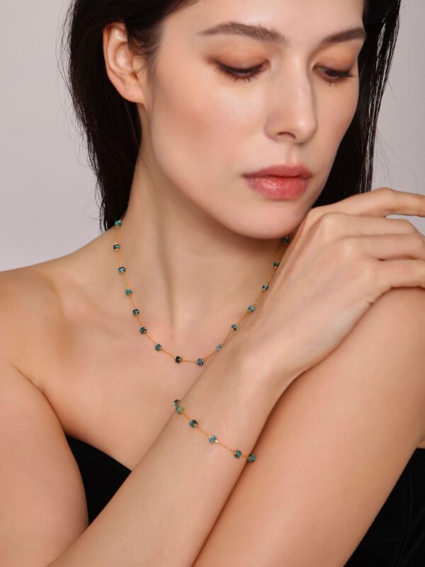 Handmade Blue-Green Natural Stone Necklace Bracelet - Image 3
