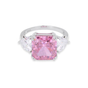 925 Silver and Rose Gold Pink Moissanite and White Diamond Solitaire Engagement Ring For Women Birthstone