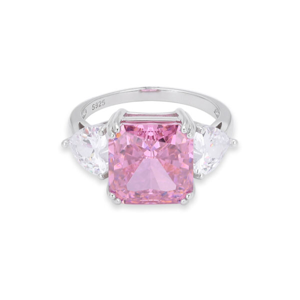 925 Silver and Rose Gold Pink Moissanite and White Diamond Solitaire Engagement Ring For Women Birthstone - Image 2