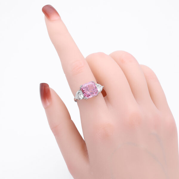 925 Silver and Rose Gold Pink Moissanite and White Diamond Solitaire Engagement Ring For Women Birthstone - Image 3