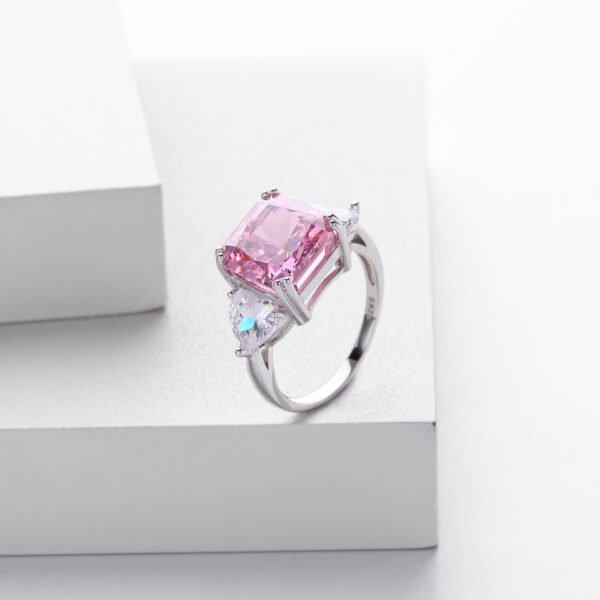 925 Silver and Rose Gold Pink Moissanite and White Diamond Solitaire Engagement Ring For Women Birthstone - Image 4