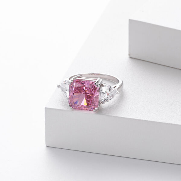 925 Silver and Rose Gold Pink Moissanite and White Diamond Solitaire Engagement Ring For Women Birthstone - Image 6