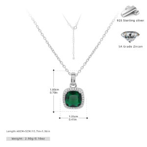 925 Sterling Silver Emerald Birthstone Necklace for Women Gemstone Pendant Necklaces