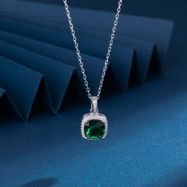 925 Sterling Silver Emerald Birthstone Necklace for Women Gemstone Pendant Necklaces - Image 3