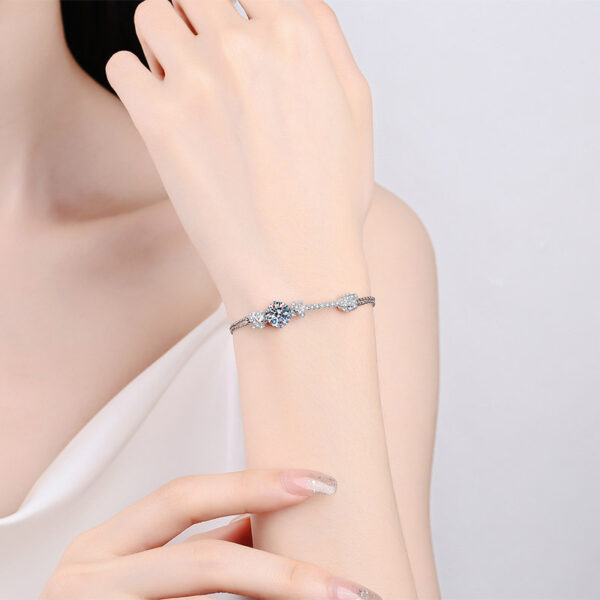 Moissanite Bracelet for Women - 18K White Gold Plated Silver Double Safety Clasp Hypoallergenic Bracelets - Image 3