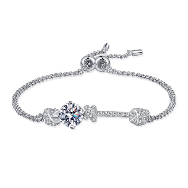 Moissanite Bracelet for Women - 18K White Gold Plated Silver Double Safety Clasp Hypoallergenic Bracelets