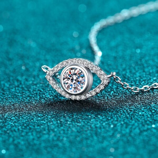 Moissanite Evil Eye Pendant Necklace Sterling Silver Chain Lucky Gift for Women - Image 5