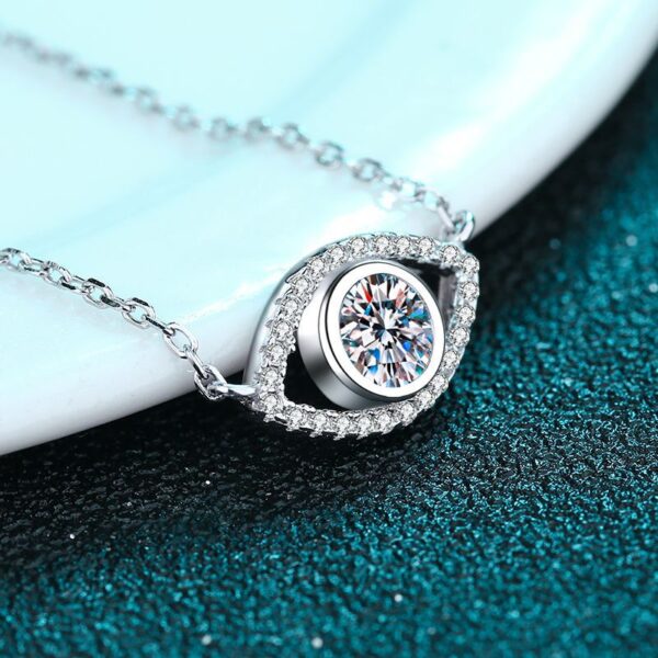 Moissanite Evil Eye Pendant Necklace Sterling Silver Chain Lucky Gift for Women - Image 4