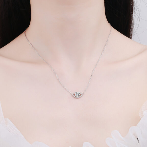 Moissanite Evil Eye Pendant Necklace Sterling Silver Chain Lucky Gift for Women - Image 3