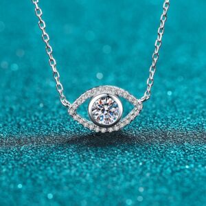 Moissanite Evil Eye Pendant Necklace Sterling Silver Chain Lucky Gift for Women