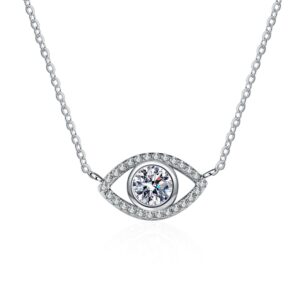 Moissanite Evil Eye Pendant Necklace Sterling Silver Chain Lucky Gift for Women