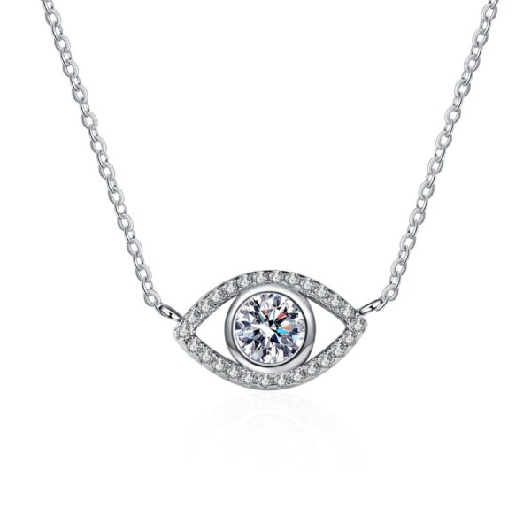 Moissanite Evil Eye Pendant Necklace Sterling Silver Chain Lucky Gift for Women