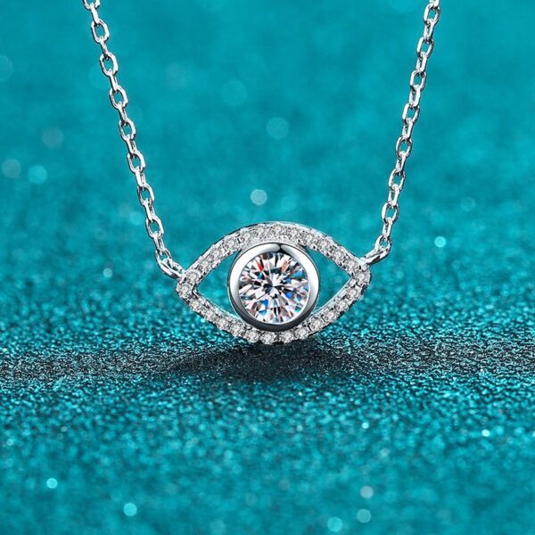 Moissanite Evil Eye Pendant Necklace Sterling Silver Chain Lucky Gift for Women - Image 2