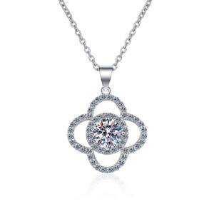 Moissanite Pendant Necklace White Gold Silver Diamond Necklace Valentine's Day Gift for Girlfriend Ladies Wife