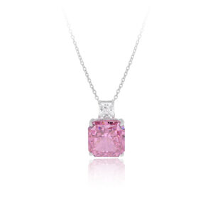 Pink Moissanite Diamond Necklace for Women 925 Sterling Silver Pendant White Gold Jewelry Gifts
