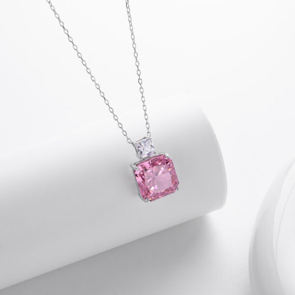 Pink Moissanite Diamond Necklace for Women 925 Sterling Silver Pendant White Gold Jewelry Gifts - Image 4