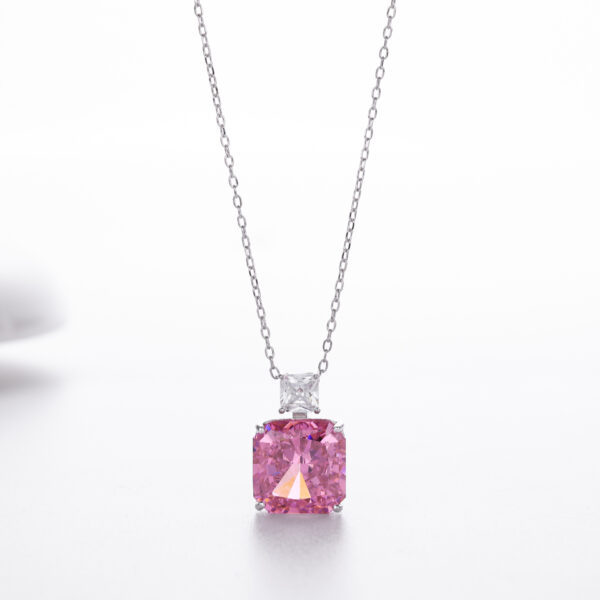 Pink Moissanite Diamond Necklace for Women 925 Sterling Silver Pendant White Gold Jewelry Gifts - Image 6