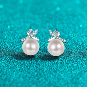 Sterling Silver Pearl Drop Earrings Pearl Hoop Earrings Moissanite Jewelry Gifts for Women