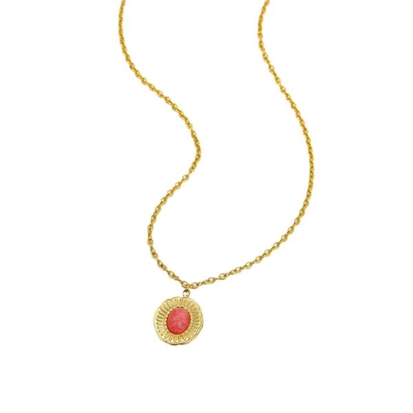 Vintage Oval Red Gemstone Pendant Antique Necklace for Women Crystal Retro Clavicle Chain Jewelry - Image 5