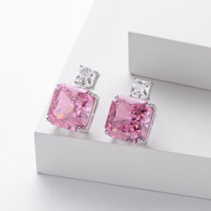 Women's  Earrings Sterling Silver Earrings Princess Brilliant Cut Birthstone Jewelry